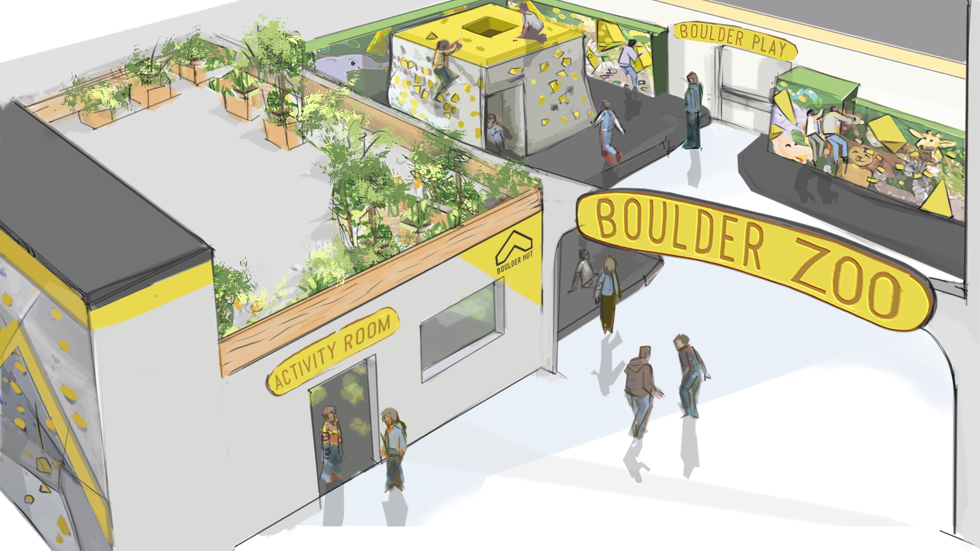 CGI of the Boulder Hut climbing facility.